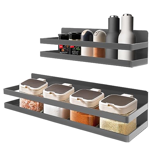 Uten Gewürzregal Magnetisches regal, Kühlschrankregal 2er Set ohne bohren Küche Organizer Selbstklebend, Grau von Uten