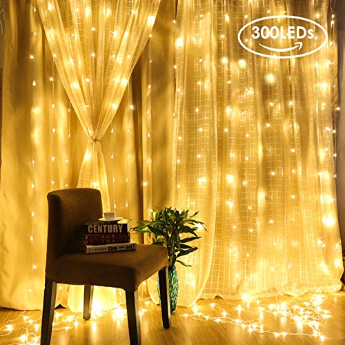 Uten Lichtervorhang 3x3M 300 LED, Lichterkette LED Fenster Warmweiß USB Batterie, Wasserdichte Weihnachtsbeleuchtung für Innen Außen,Partydeko Schlafzimmer von Uten