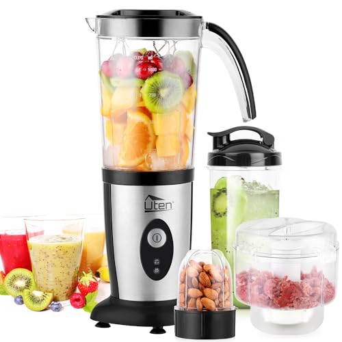 Uten Standmixer Mixer Smoothie Maker Multifunktion Entsafte Fleisch Zerkleinerer Ice Crusher Elektrisch edelstahl Smoothie Mixer Küche mit Flasche 5 in 1 (220W，22000U/Min) von Uten