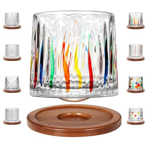 Uten Drehbare Wassergläser, Whiskey Gläser 275 ml/10 oz, Bambus Untersetzer, als Cocktailbecher, Kaffeetasse, zum Entspannen, Geschenk für Weihnachten, 1 pcs, Stehaufmännchen Gläser von Uten