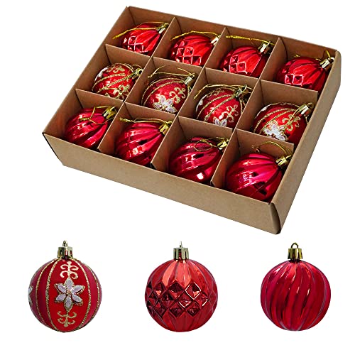 Uten Weihnachtskugeln Christmas Ball DIY Verzierung als Saisonal Deko Hochzeitsdeko hängender Kugel 12 Stück (6cm-Rote) von Uten