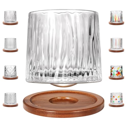 Uten Drehbare Trinkgläser Wassergläser, Whisky Gläser 275 ml/ 10 oz, Bambus Untersetzer, als Cocktailbecher, Kaffeetasse, zum Entspannen, Geschenkidee, 1 pcs, Stehaufmännchen Gläser von Uten