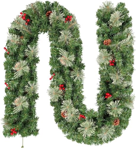 Uten künstliche Tannengirlande, Girlande 2.2m mit roter Beeren und Tannenzapfen, Weihnachtsdeko für Treppe, Tür von Uten