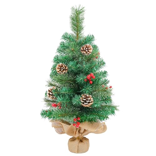 Weihnachtsbaum klein 60cm, Uten Tannenbaum Künstlich Deko mit Beeren und Tannenzapfen, Zementbasis, Christbaum Tischdeko von Uten