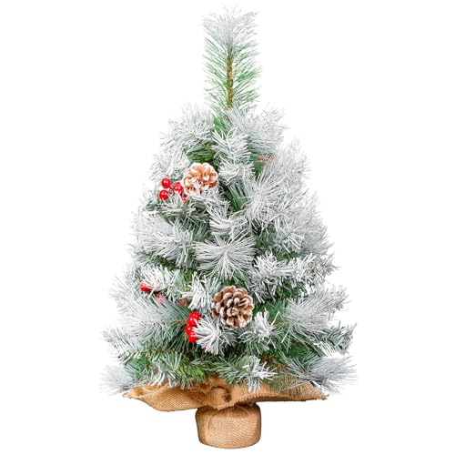 Weihnachtsbaum mit Schnee klein, Uten Tannenbaum geschmückt mit Tannenzapfen und rote Beeren, Zementbasis, Weihnachtsdeko, Geschenk von Uten