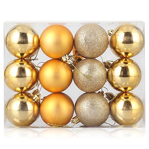 Weihnachtskugeln Gold, 24 Stück Weihnachtsbaumschmuck Christbaumkugeln Christmas Ball DIY Verzierung als Saisonal Deko Hochzeitsdeko hängender Kugel (6cm-Golden) von Uten