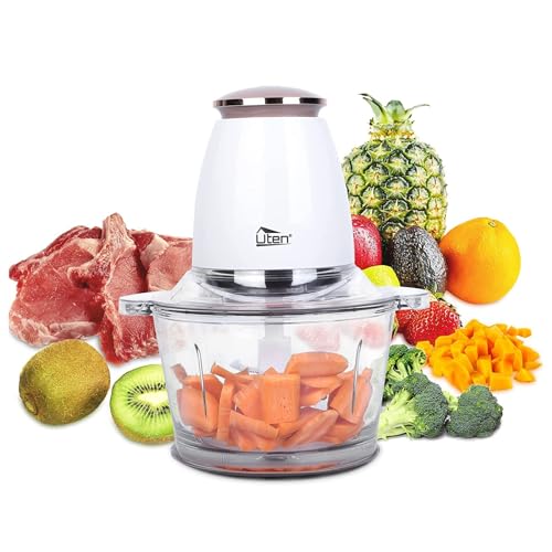 Zerkleinerer Elektrisch, Uten 400W Gemüseschneider Zwiebelschneider 1.5L Glasbehälter Spritzfest Fleischwolf mit 4-flügeliges Messer für Fleisch, Smoothie,Zwiebeln, Obst, Gemüse von Uten