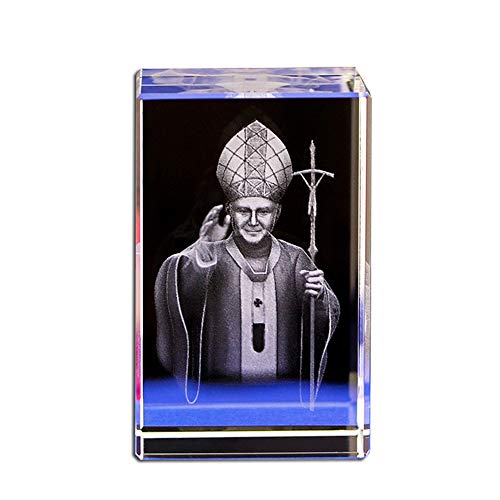 Heiliger Papst Johannes Paul II Statue 3D lasergeätzte Kristallglas-Würfel, Gravur für Heimdekoration oder Kirchenkapel von BOOFIRE