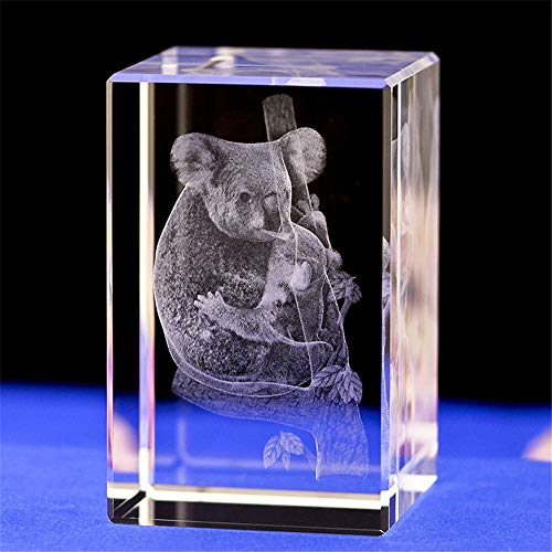 Kristallglas-Figur, Koalabär, 3D-Lasergravur, Kristall, Koalabär, Dekoration, Kunst, Tier, Kristallglas, Würfel, Gravur, Ornament, Koalabär, Skulptur, Geschenke mit Geschenkbox (50 x 50 x 80 mm) von BOOFIRE