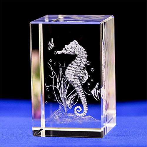 Uterstyle Kristallglas-Seepferdchen-Statue-Modell, 3D-lasergeätzte Kristall-Seepferdchen-Figur, Kunst, Tier-Kristallglas-Würfel, Gravur, Seepferdchen-Ornamente, Geschenke (50 x 50 x 80 mm) von BOOFIRE