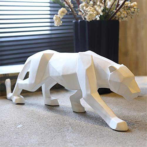 Uterstyle Leopard Skulptur Harz Tier geometrische Statue Wildlife Tier Figur Home Decor Ornamente Große Katze Statue Leopard Löwe Jaguar (weiß) von BOOFIRE