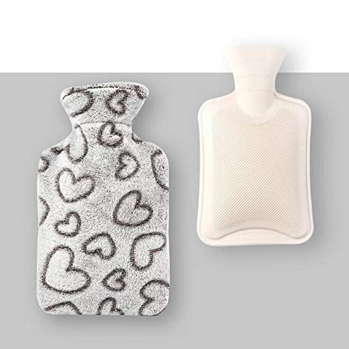 Uteruik Klassische Gummi-Wärmflasche mit Herzmuster, grauer Strickbezug – 1 l, 1 Set von Uteruik