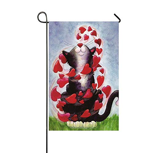 Uteruik Schwarze Katze spielt rote Herzen Happy Valentine's Day Gartenflagge Hausflagge Dekoration doppelseitig 32 x 46 cm von Uteruik
