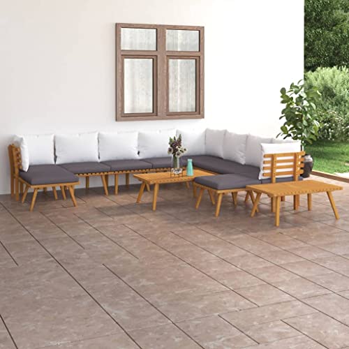 Utiny 12-TLG. Garten-Lounge-Set mit Kissen Massivholz Akazie(3X Eckteil + 5X Mittelteil + 2X Fußstütze + 2X Tisch) von Utiny
