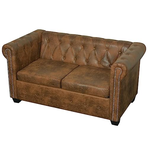 Utiny 2-Sitzer Chesterfield Sofa Kunstleder Braun Ledersofa Polstersofa Couch von Utiny