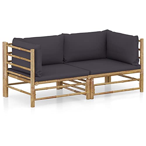 Utiny 2-TLG. Garten-Lounge-Set mit Dunkelgrauen Kissen Bambus(Ecksofa (2 STK.)) von Utiny