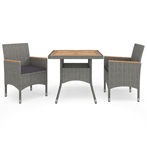 Utiny 3-TLG. Garten-Essgruppe Grau Poly Rattan und Akazienholz von Utiny
