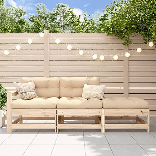 Utiny 3-TLG. Garten-Lounge-Set mit Kissen Massivholz von Utiny