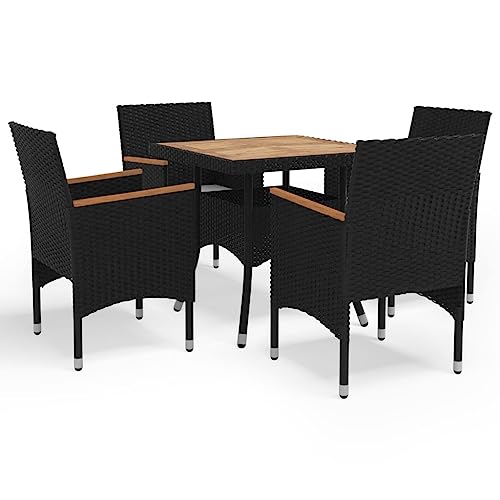 Utiny 5-TLG. Garten-Essgruppe Schwarz Poly Rattan und Akazienholz von Utiny