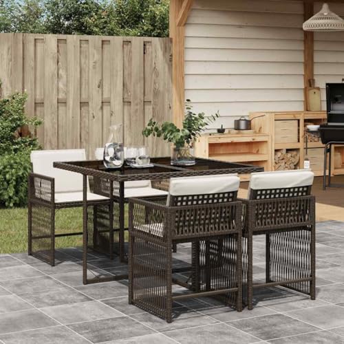 Utiny 5-TLG. Garten-Essgruppe mit Kissen Poly Rattan Braun von Utiny