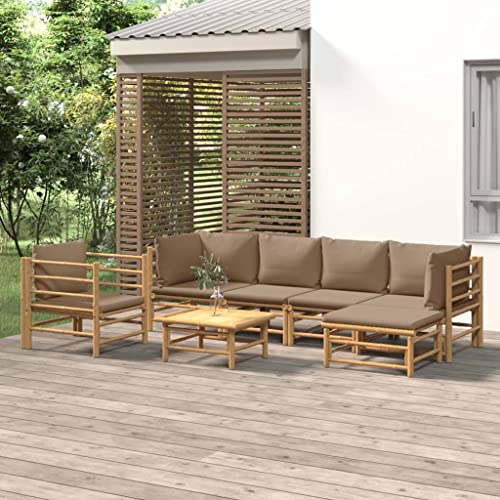 Utiny 7-TLG. Garten-Lounge-Set mit (Taupe) Kissen Bambus2x Corner + 2X Middle + Chair + footrest + Table von Utiny