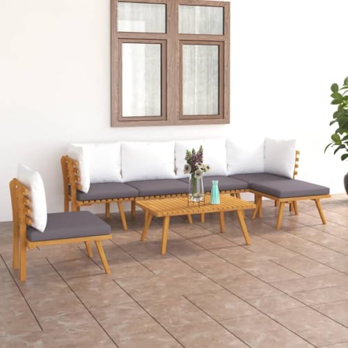 Utiny 7-TLG. Garten-Lounge-Set mit Kissen Massivholz Akazie(2X Eckteil + 3X Mittelteil + Fußstütze + Tisch) von Utiny