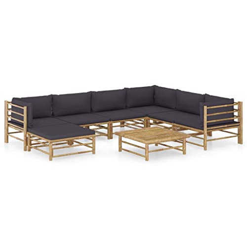 Utiny 8-TLG. Garten-Lounge-Set mit Dunkelgrauen Kissen Bambus(3X Eckteil + 3X Mittelteil + Fußstütze + Tisch) von Utiny