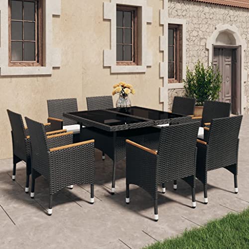 Utiny 9-TLG. Garten-Essgruppe Poly Rattan und Akazienholz Schwarz von Utiny