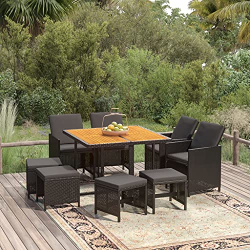 Utiny 9-TLG. Garten-Essgruppe mit Kissen Poly Rattan Braun und Schwarz 109 cm Tischlänge(4X Sessel + 4X Fußstütze + Tisch) von Utiny