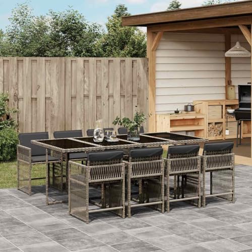 Utiny 9-TLG. Garten-Essgruppe mit Kissen Poly Rattan Grau von Utiny