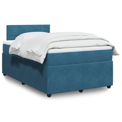 Utiny Boxspringbett mit Matratze Blau 120x190 cm Samt Block mit Quadraten von Utiny