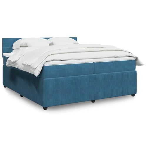 Utiny Boxspringbett mit Matratze Blau 200x200 cm Samt Block mit Quadraten von Utiny