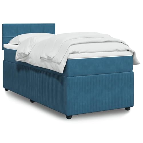 Utiny Boxspringbett mit Matratze Blau 90x200 cm Samt Block mit Quadraten von Utiny