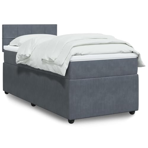 Utiny Boxspringbett mit Matratze Dunkelgrau 100x200 cm Samt Block mit Quadraten von Utiny
