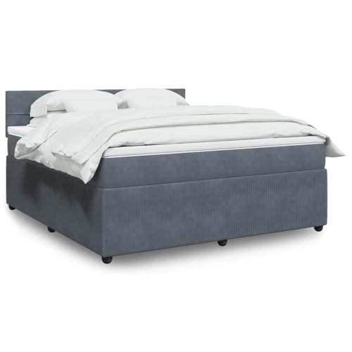 Utiny Boxspringbett mit Matratze Dunkelgrau 180x200 cm Samt Block mit Quadraten von Utiny