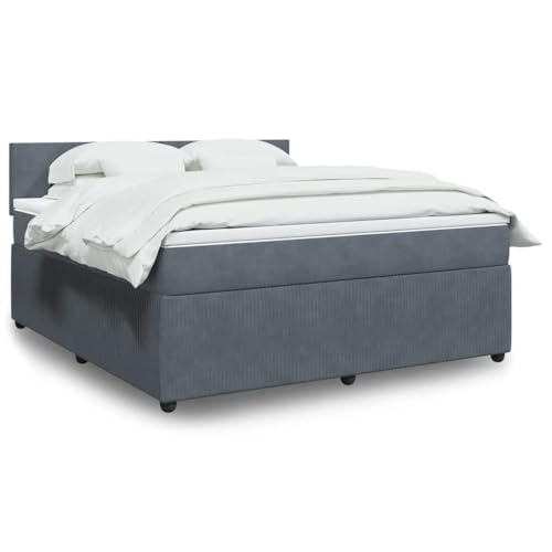 Utiny Boxspringbett mit Matratze Dunkelgrau 180x200 cm Samt Schlichtes Design von Utiny