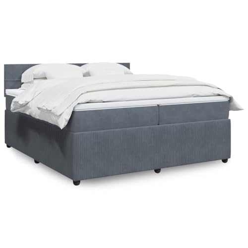 Utiny Boxspringbett mit Matratze Dunkelgrau 200x200 cm Samt Block mit Quadraten von Utiny