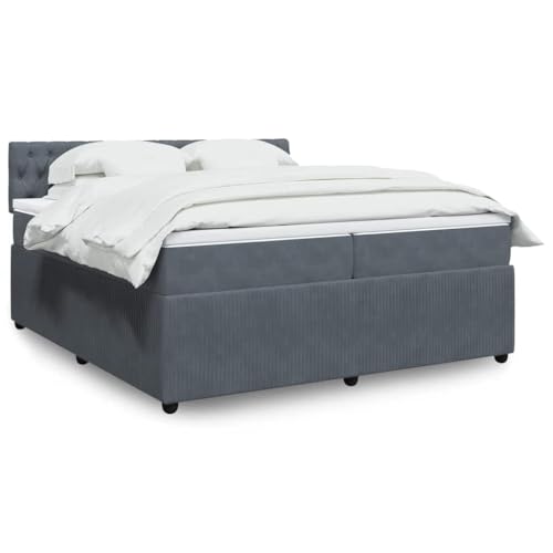 Utiny Boxspringbett mit Matratze Dunkelgrau 200x200 cm Samt Knopfheftung Design von Utiny