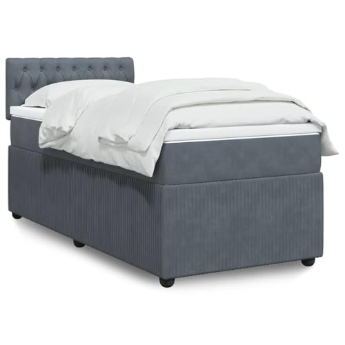 Utiny Boxspringbett mit Matratze Dunkelgrau 80x200 cm Samt Knopfheftung Design von Utiny