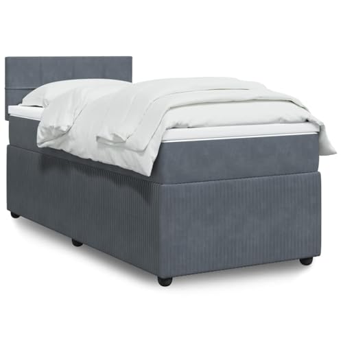 Utiny Boxspringbett mit Matratze Dunkelgrau 90x190 cm Samt Block mit Quadraten von Utiny