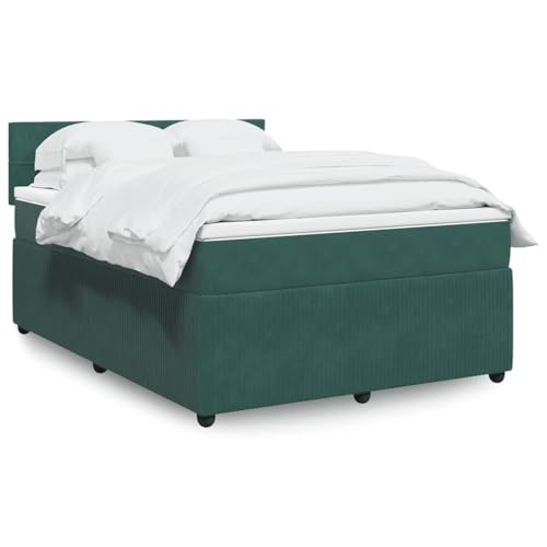 Utiny Boxspringbett mit Matratze Dunkelgrün 140x200 cm Samt Block mit Quadraten von Utiny