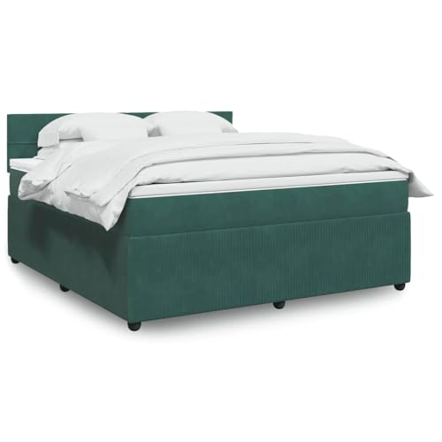 Utiny Boxspringbett mit Matratze Dunkelgrün 180x200 cm Samt Block mit Quadraten von Utiny
