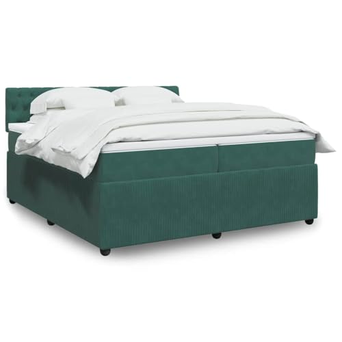 Utiny Boxspringbett mit Matratze Dunkelgrün 200x200 cm Samt Knopfheftung Design von Utiny