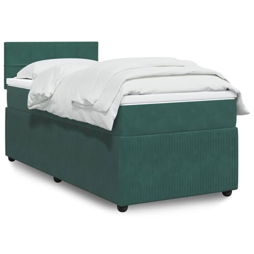 Utiny Boxspringbett mit Matratze Dunkelgrün 80x200 cm Samt Block mit Quadraten von Utiny