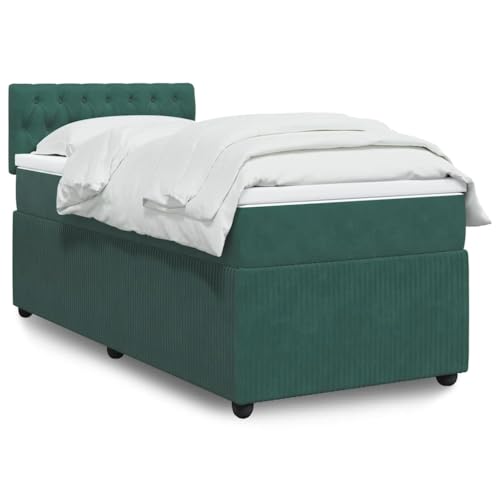 Utiny Boxspringbett mit Matratze Dunkelgrün 80x200 cm Samt Knopfheftung Design von Utiny