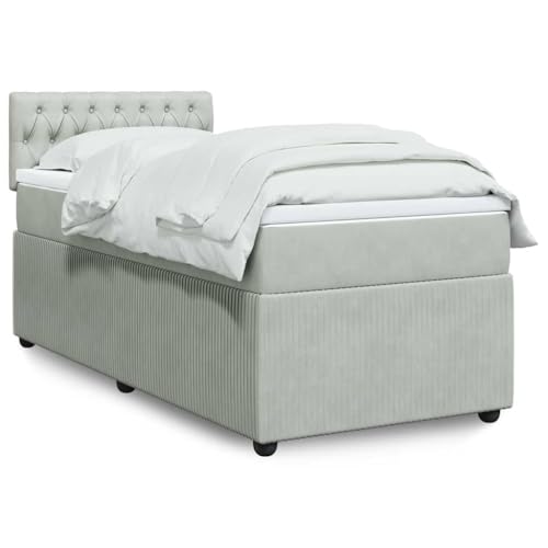 Utiny Boxspringbett mit Matratze Hellgrau 100x200 cm Samt Knopfheftung Design von Utiny