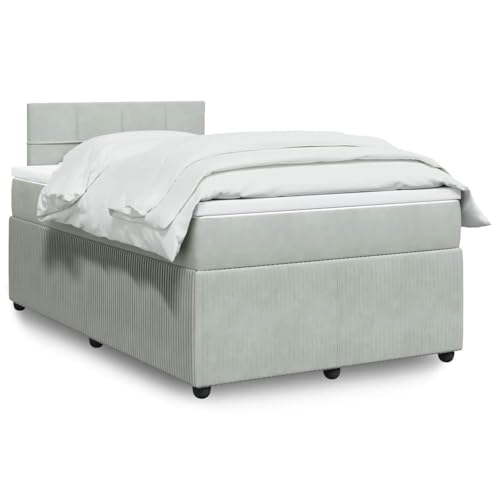 Utiny Boxspringbett mit Matratze Hellgrau 120x190 cm Samt Block mit Quadraten von Utiny