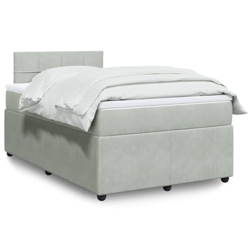 Utiny Boxspringbett mit Matratze Hellgrau 120x200 cm Samt Block mit Quadraten von Utiny