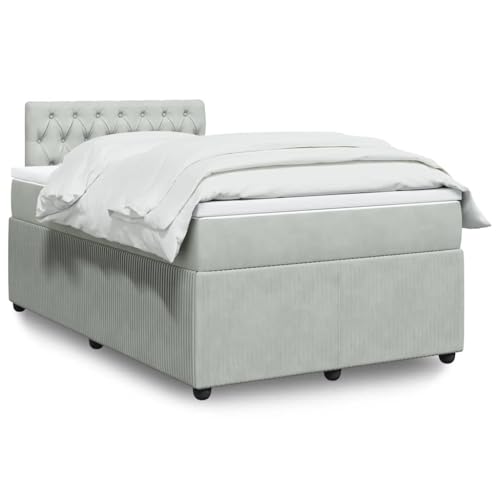 Utiny Boxspringbett mit Matratze Hellgrau 120x200 cm Samt Knopfheftung Design von Utiny