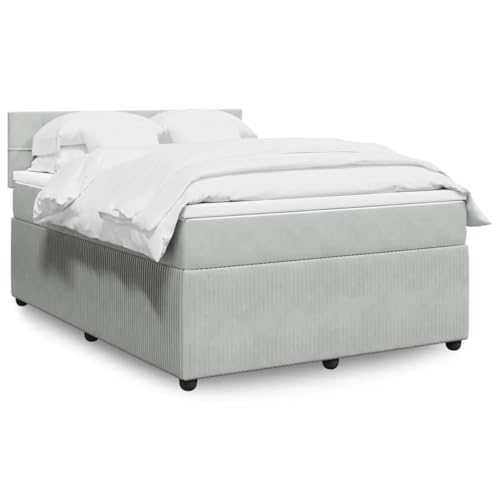 Utiny Boxspringbett mit Matratze Hellgrau 140x190 cm Samt Block mit Quadraten von Utiny